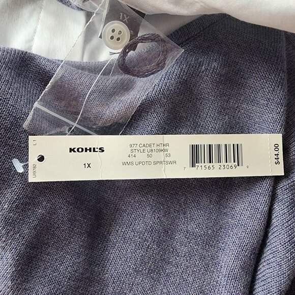 NEW Apt. 9 Womens 1X Sweater Mock Button Shirt Collared Preppy Blue White - Picture 8 of 11